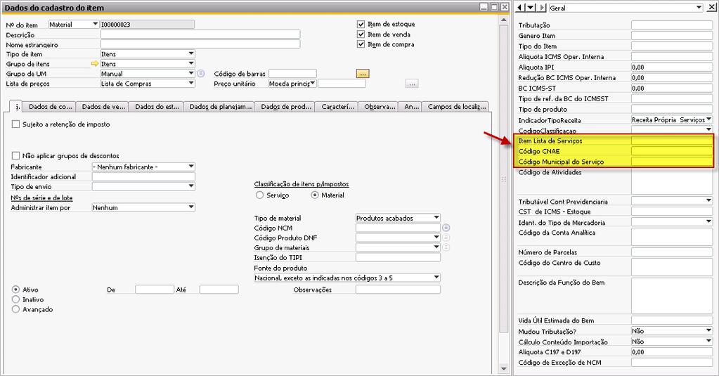 Tela 21 Campos obrigatórios no cadastro do item Item Lista de Serviços: trata-se do código da lista de serviços contida na Lei Federal 116/2003.