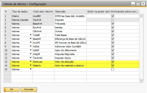 dois novos atributos de retorno que devem ser utilizados para a criação dos impostos: Tela 28