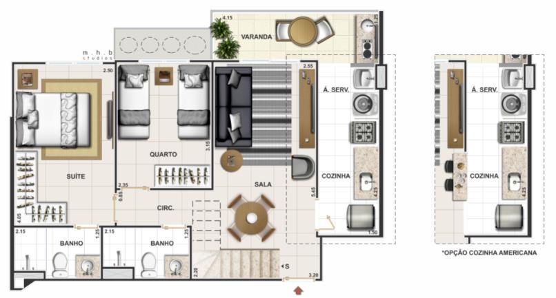 Cobertura Dúplex de 2 quartos com