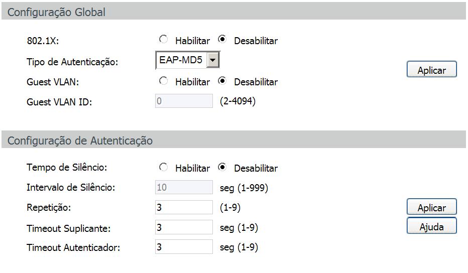 Configurar 802.1X Nesta página você pode habilitar a função de autenticação 802.