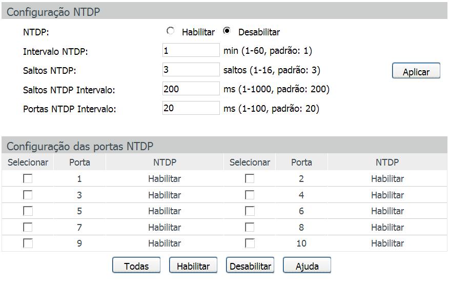 Configurar NTDP Nesta página você pode configurar o NTDP.