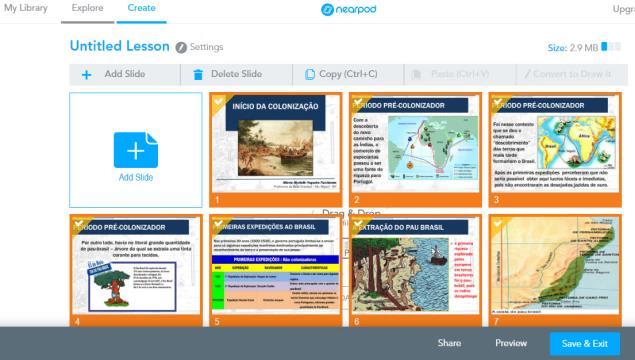 Passo 4. Adicionar atividades à apresentação enviada para o Nearpod Após o envio da apresentação, será possível visualizar cada slide representado em miniatura (Figura 6).