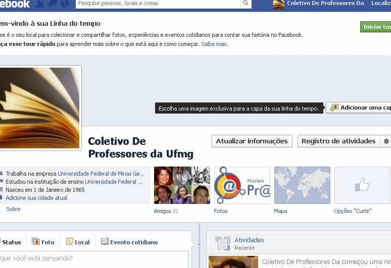 5.0 ADICIONAR UMA CAPA O facebook oferece uma opção de capa para sua pagina pessoal do facebook.