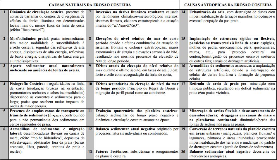 Quadro 1: Relação das principais causas naturais e