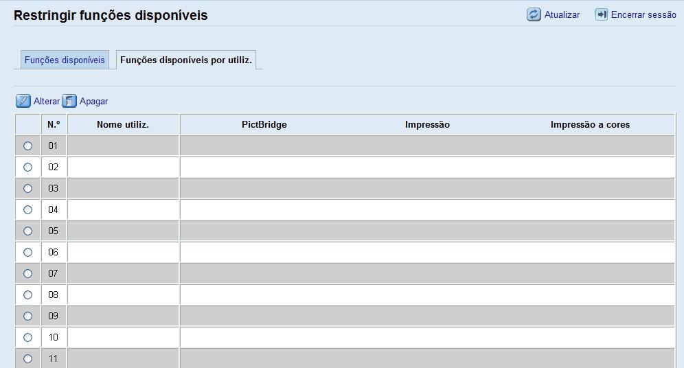 Selecione [Não restringir] para as funções que não quiser restringir. A definição de restrição de utilizadores está ativada para a função selecionada.