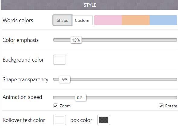 O botão Style possibilita a configuração das cores da nuvem.