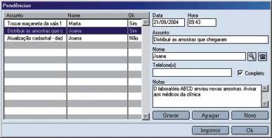 pendências do paciente.