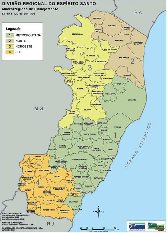 O Espírito Santo Está localizado na região Sudeste do Brasil e ocupa uma área de 46.