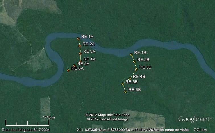 3.1.2 Reservatório A área selecionada para amostrar o local previsto para o reservatório se localiza na margem esquerda do rio Teles Pires, em torno de 5.