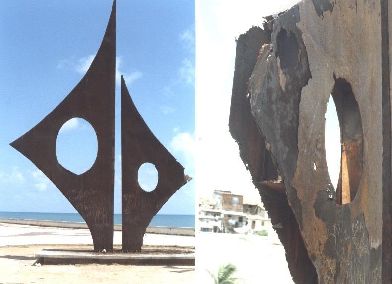 Construido em aço patinável C5 (muito alta corrosividade) Monumento ao jangadeiro na Praia do
