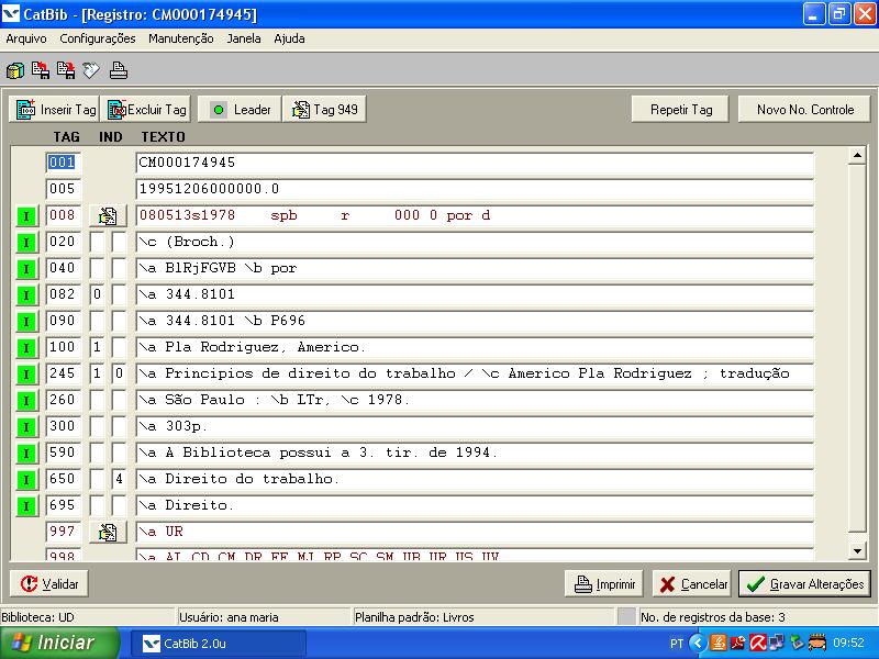 92 FIGURA 2 Interface de catalogação no CATBIB Software Greenstone: é um pacote de software para a construção de bibliotecas digitais.