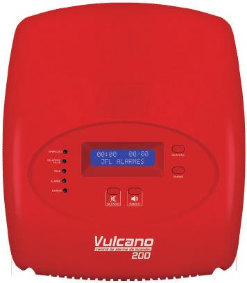 Centrais de alarme de incêndio Vulcano200 Central de alarme de incêndio para até 199 dispositivos Visor LCD para programação e visualização de eventos Usa apenas 2 fios para ligação dos laços