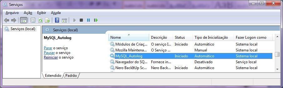 Serviço: MySQL_Autolog 6º Instalar o FIX_0001.