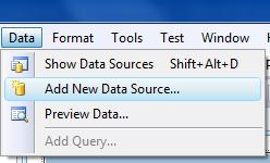 Conecte seu formulário à sua base de Dados usando uma fonte de dados: Clique no menu Data e então selecione ADD NEW DATA SOURCE na
