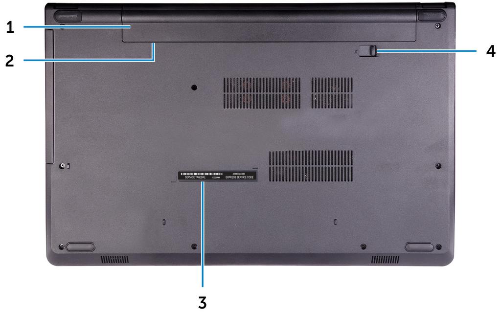 Proporciona entrada de som digital para gravação de áudio, chamadas de voz e assim por diante. Voltar 1 Bateria Fornece a energia ao computador.