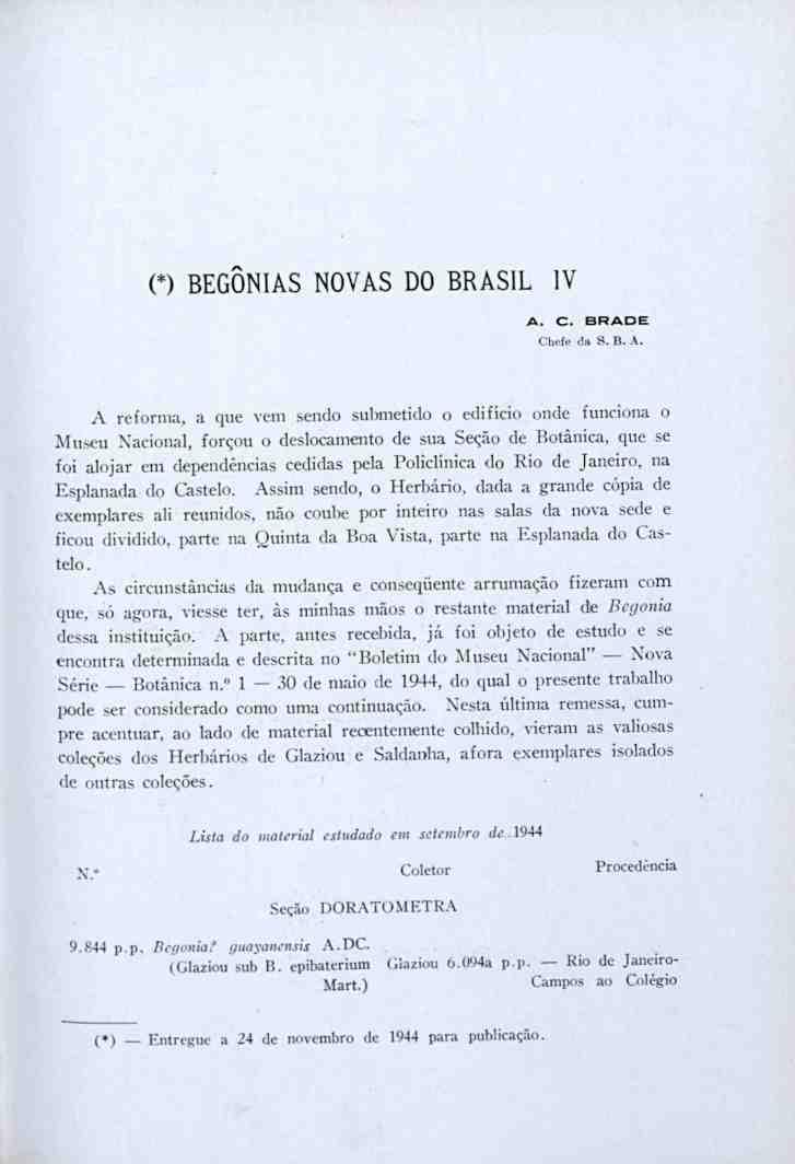 (*) BEGÔNIAS NOVAS DO BRASIL IV A.