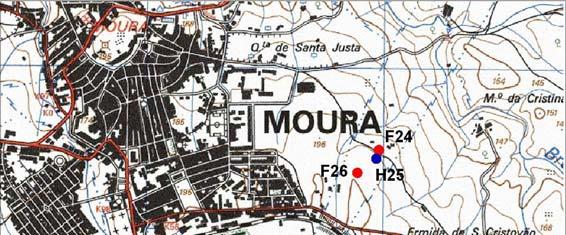 11.3.3 Ensaios no Casal das Boieiras (Moura) O local situa-se imediatamente a leste da cidade de Moura (Figura 11.14), onde se encontram os três furos de captação de água subterrânea com os n.