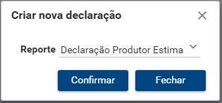 Figura 26 - Ecrã de seleção de declaração a criar. 4. Após Confirmar é apresentado o ecrã da declaração criada - figura 27. Figura 27 Exemplo de uma declaração de estimativa criada.