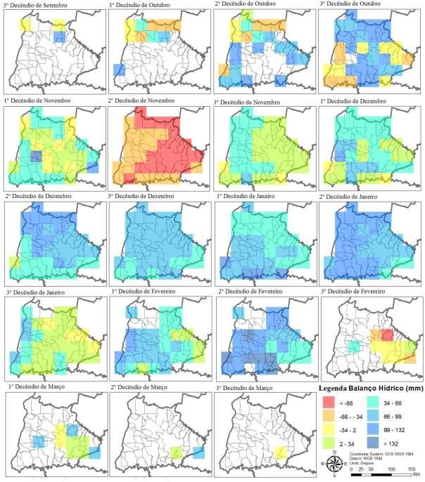 Figura 3. Diferença entre os balanços hídricos (BHTM BHFAO) por decêndio para a cultura da soja ano safra de 2011/2012 no Oeste do Paraná. 4.