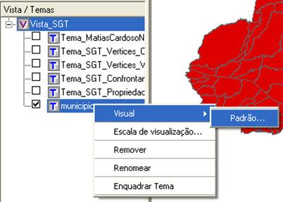 Figura 24 Menu sobre o Tema municípios 2 Na interface de Visual