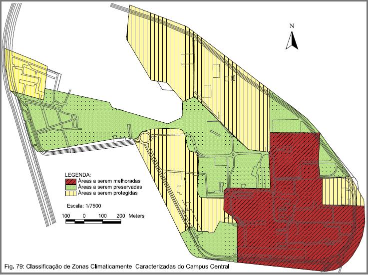 Observa-se a presença de pequenos bosques com árvores de médio porte, próximo à Estação de Tratamento de Esgoto, onde o verde é mais intenso e as árvores mais frondosas, devido à aspersão constante