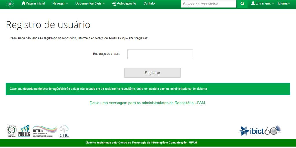 Como se cadastrar no RIU? 2. Clique no link Cadastro, na opção Registro de usuário, localizado na barra de navegação superior.