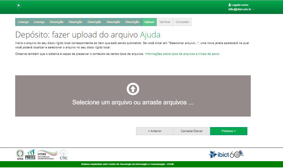 O depositante deve fazer o upload do arquivo completo.