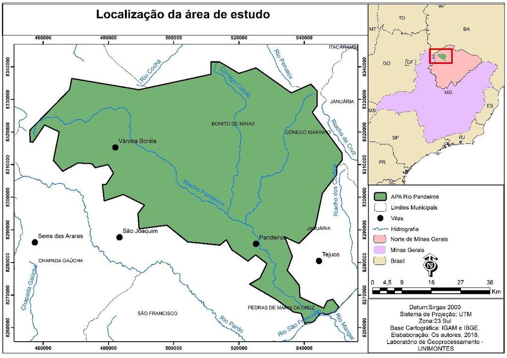 os rios Pindaibal I, Pindaibal II, São Pedro, Alegre e Mandins; já à margem direita, os rios Catolé, Borrachudo, Macaúba e São Domingos, (BETHONICO, 2009). Figura 1 - Localização da área de estudo.