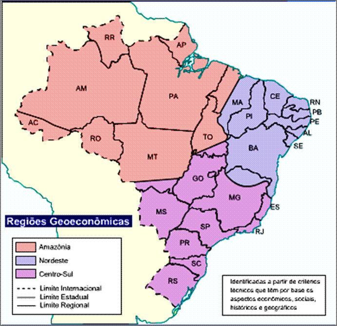 As duas regionalizações mais conhecidas são a divisão regional do IBGE (Instituto Brasileiro de Geografia e Estatística), criada em
