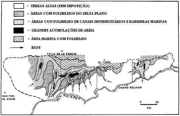 58 Figura 3.5. Mapa paleográfico da distribuição deltaica da Unidade Oligoceno-Mioceno. Ao sul existe uma área positiva atravessada por rios fluindo de norte ao sul. (Fiorillo, 1983) 3.1.1.2.