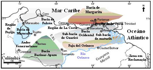 59 paralela à direção predominante das rochas mais antigas na Guyana, ao sul do Rio Orinoco; e (3) N30 o - 45 o W, uma orientação muito promitente na base, refletindo a topografia transversa
