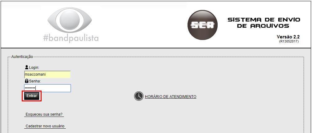 5. Como acessar o sistema Entre com seu Login e Senha, depois clique em Entrar como mostra na figura 8. Figura 8 Tela do modo de acesso ao sistema. 6. Como enviar a mídia digital 6.1.