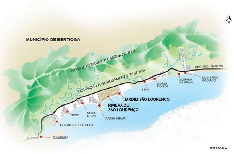 Figura 1: Localização dos bairros Riviera de São Lourenço e Jardim São Lourenço no Município de Bertioga. 6 Fonte: Modificado de RDSL (2016). 3.