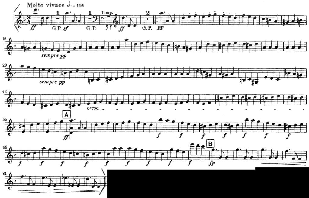 L. v. Beethoven Sinfonia N.º 9, II, início até ao compasso 84 (parte de Violinos II) / Symphony No.
