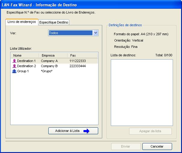 6. Utilizar a Função de Fax Dados de grupos não podem ser exportados nem importados. Podem ser registados até 1 000 destinos no Livro de endereços do LAN-Fax.