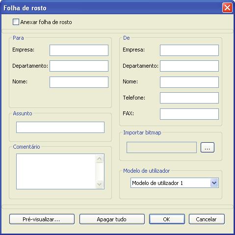 Utilizar a Função de Fax a Partir de um Computador (LAN-FAX) Editar uma folha de rosto de fax Esta secção descreve como editar uma folha de rosto de fax nas propriedades do driver do LAN-Fax. 1.