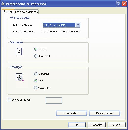 Utilizar a Função de Fax a Partir de um Computador (LAN-FAX) Configurar as definições de transmissão Esta secção descreve como configurar as definições de transmissão nas propriedades do driver do