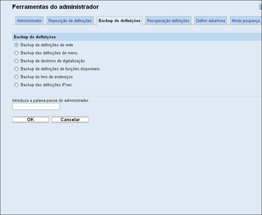 Configurar as Definições do Administrador Item Reposição das definições IPsec Descrição Seleccione esta opção para apagar as definições de IPsec.