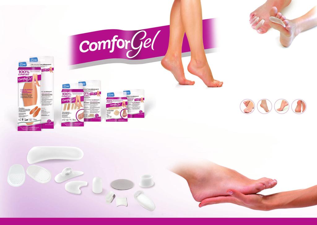 Com aplicações específicas para cada zona do pé Com uma gama de mais de 20 produtos específicos, Comforgel oferece soluções confortáveis perfeitamente adaptáveis a todas as zonas do pé a tratar.