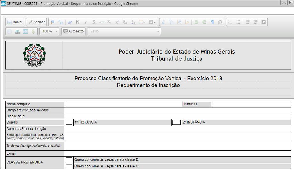 5.6 Após clicar em Confirmar dados, será aberta a janela de edição do Requerimento de Inscrição. Preencher todos os campos do Requerimento de Inscrição: 5.