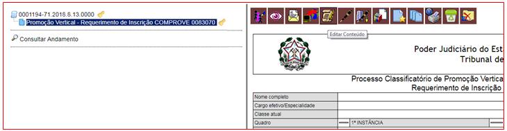 5.9 Após clicar em Assinar, na frente do nome Requerimento de Inscrição será mostrado o ícone, indicando que o documento foi assinado eletronicamente: Observação: Caso o candidato não consiga