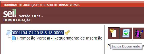 canto esquerdo da tela: Número do processo SEI 7.2 Selecionar a opção Incluir Documento: 7.