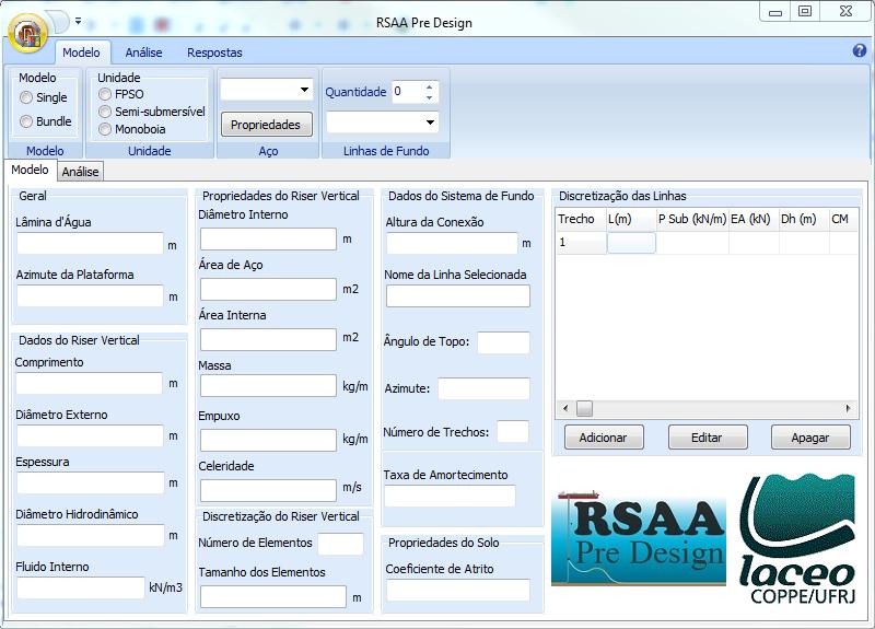 Programa de Análise do RSAA Interface Gráfica (Delphi) Cálculo das Respostas (Fortran) Onda Dados de Carregamento Ambiental Corrente Determinística Hs; Tp Função Conjunta RAO com Direções