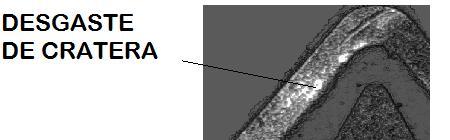 A Figura 6 apresenta resultados da varredura óptica confocal realizadas na ponta da ferramenta, estes mostram que as ferramentas apresentam desgaste de cratera.