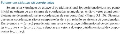 ordenado é denominado de uma coordenada do vetor vv em relação a base EE, ou coeficiente ou componente escalar do vetor, como definido pelos autores (Livro 02, p.123).