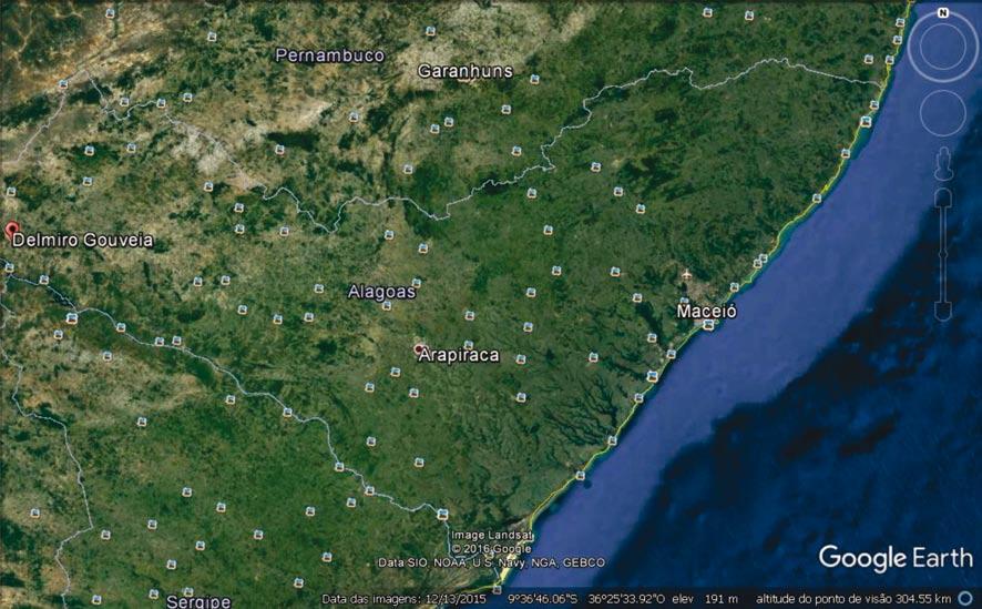 Figura 1 Localização do município de Delmiro Gouveia AL. Fonte: Adaptado do Google Earth (2016).