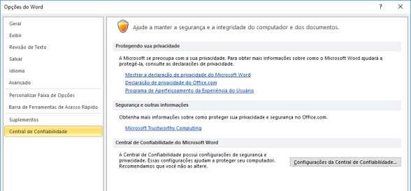 16 b) A partir da barra de ferramenta do MSWord: desabilitar ActiveX.