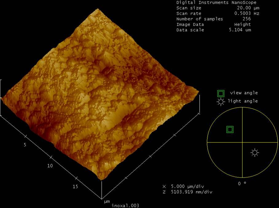 56 5.2 Análise da topografia da cerâmica In-Ceram Alumina em AFM A análise em AFM permitiu uma observação complementar ilustrando aspectos tridimensionais das superfícies cerâmicas, assim como uma