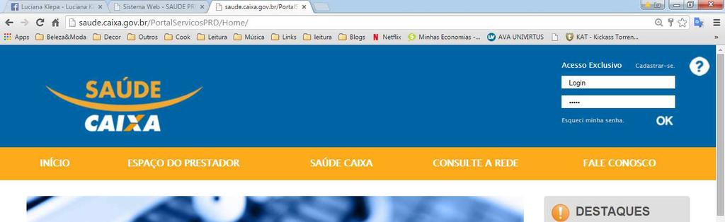Portal do Prestador Saúde CAIXA DIGITAÇÃO DE GUIAS OU ENVIO DE XML LIMPEZA DO NAVEGADOR DE INTERNET Para Prestadores que estão com problemas de acesso ao Novo Portal, onde o endereço http://saude.