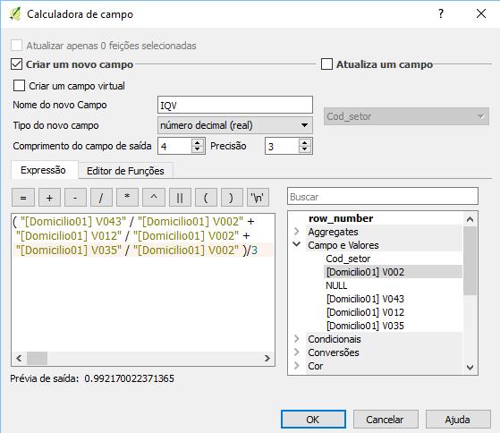 26. Para o novo campo a ser adicionado à tabela, o mesmo receberá o nome de IQV, representando o Índice de Qualidade de Vida do setor censitário. No campo Nome do novo campo, digite IQV.